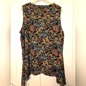 #461 Sami & Jo Black  Floral Sleeveless Top,size.3X